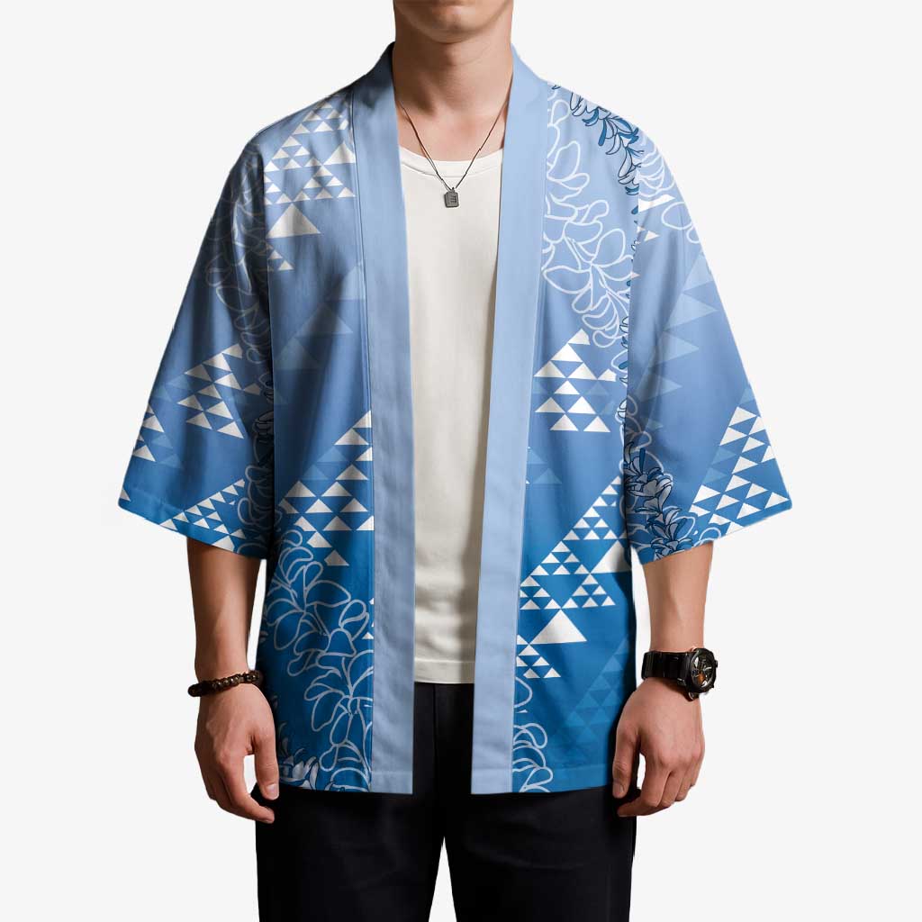 Hawaii Royal Blue Kapa Kimono Vintage 'Ohe Kāpala Motifs Mix Plumeria Leis LT7 - Polynesian Pride