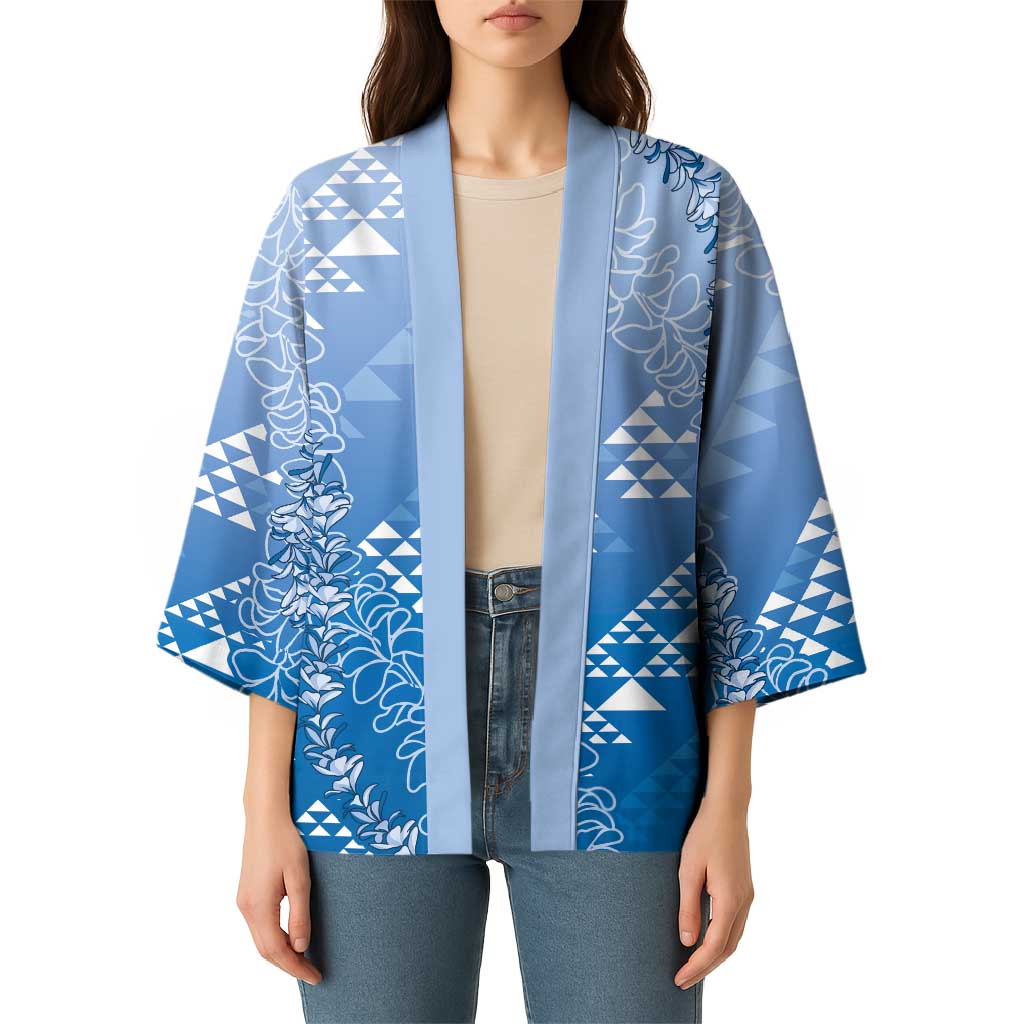 Hawaii Royal Blue Kapa Kimono Vintage 'Ohe Kāpala Motifs Mix Plumeria Leis LT7 - Polynesian Pride
