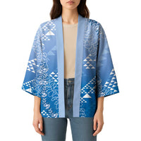 Hawaii Royal Blue Kapa Kimono Vintage 'Ohe Kāpala Motifs Mix Plumeria Leis LT7 - Polynesian Pride