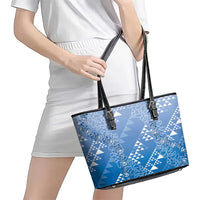 Hawaii Royal Blue Kapa Leather Tote Bag Vintage 'Ohe Kāpala Motifs Mix Plumeria Leis LT7 - Polynesian Pride
