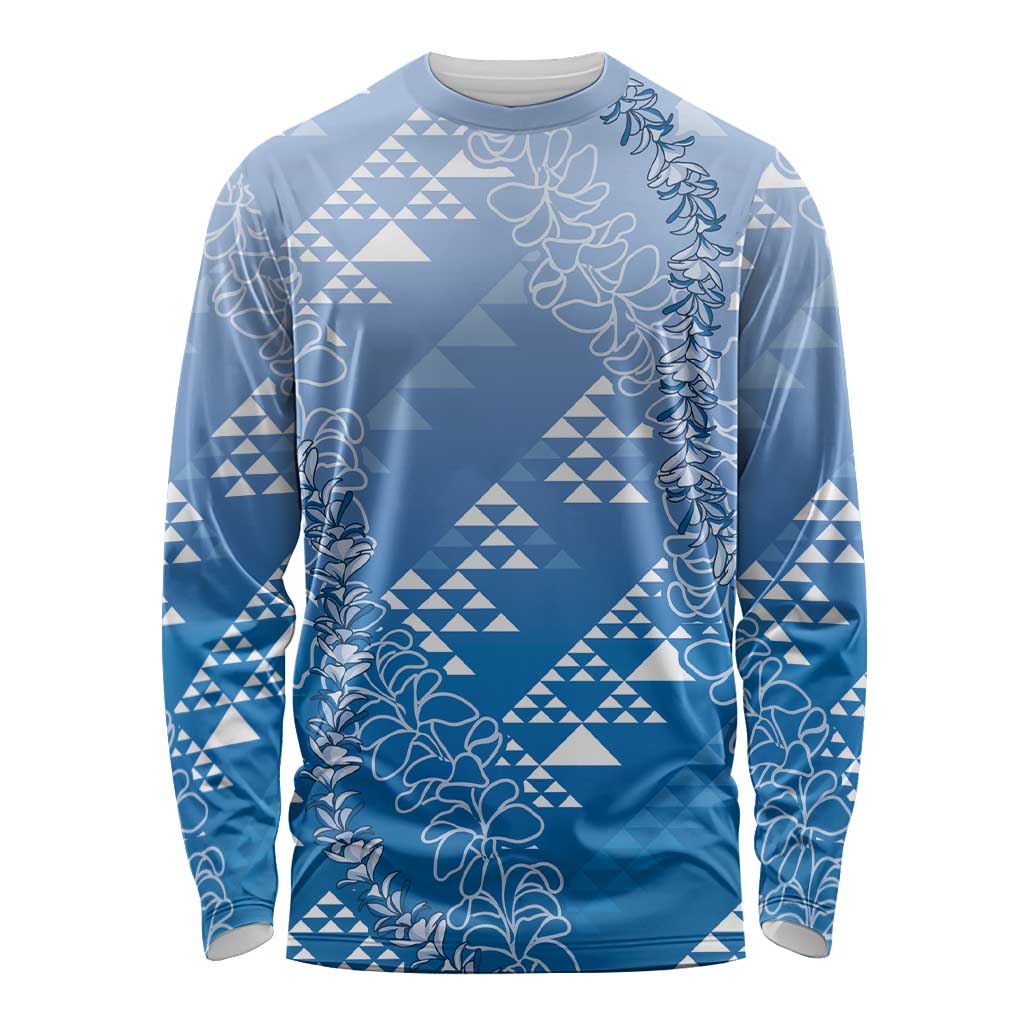 Hawaii Royal Blue Kapa Long Sleeve Shirt Vintage 'Ohe Kāpala Motifs Mix Plumeria Leis LT7 Unisex Royal Blue - Polynesian Pride