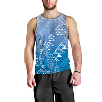 Hawaii Royal Blue Kapa Men Tank Top Vintage 'Ohe Kāpala Motifs Mix Plumeria Leis LT7 - Polynesian Pride