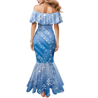 Hawaii Royal Blue Kapa Mermaid Dress Vintage 'Ohe Kāpala Motifs Mix Plumeria Leis LT7 - Polynesian Pride