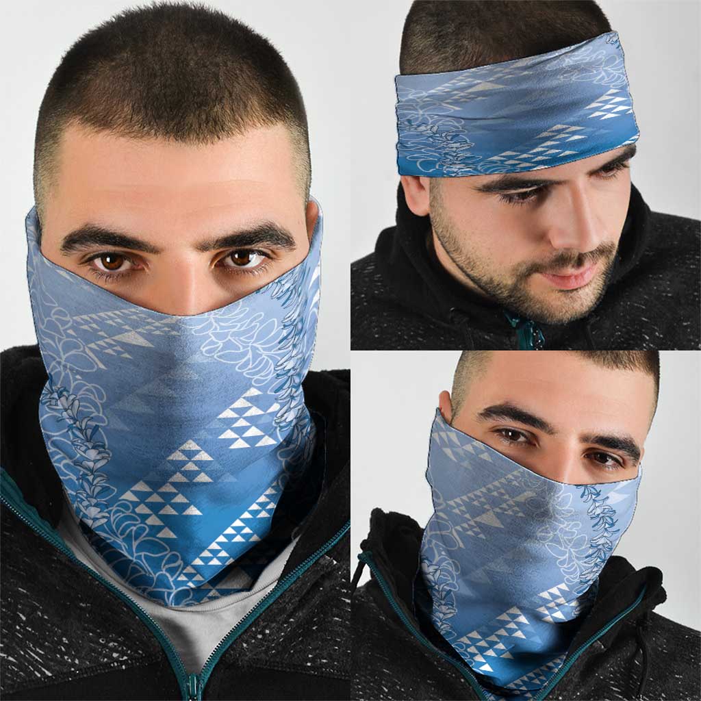 Hawaii Royal Blue Kapa Neck Gaiter Vintage 'Ohe Kāpala Motifs Mix Plumeria Leis LT7 - Polynesian Pride
