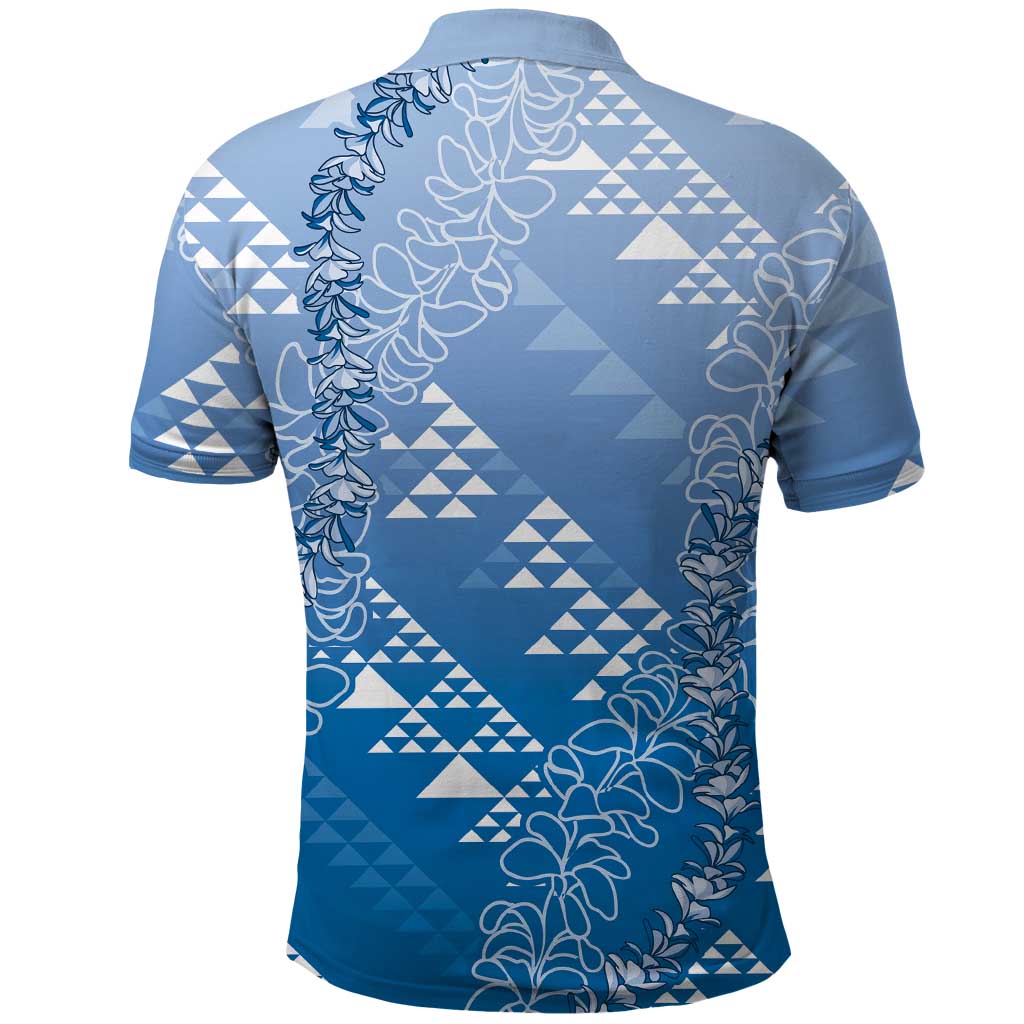 Hawaii Royal Blue Kapa Polo Shirt Vintage 'Ohe Kāpala Motifs Mix Plumeria Leis