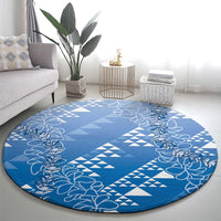 Hawaii Royal Blue Kapa Round Carpet Vintage 'Ohe Kāpala Motifs Mix Plumeria Leis LT7 - Polynesian Pride