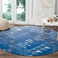 Hawaii Royal Blue Kapa Round Carpet Vintage 'Ohe Kāpala Motifs Mix Plumeria Leis LT7 - Polynesian Pride