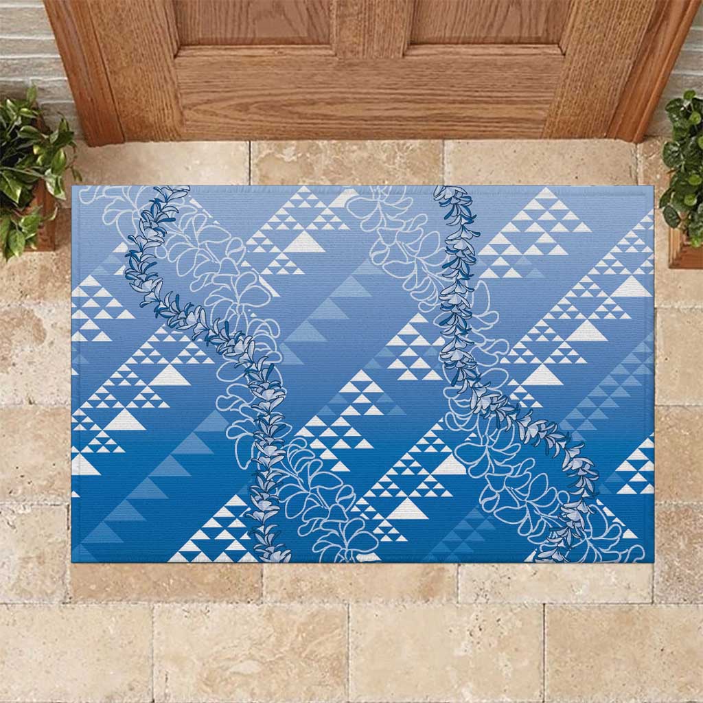 Hawaii Royal Blue Kapa Rubber Doormat Vintage 'Ohe Kāpala Motifs Mix Plumeria Leis LT7 Royal Blue - Polynesian Pride