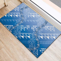 Hawaii Royal Blue Kapa Rubber Doormat Vintage 'Ohe Kāpala Motifs Mix Plumeria Leis LT7 - Polynesian Pride