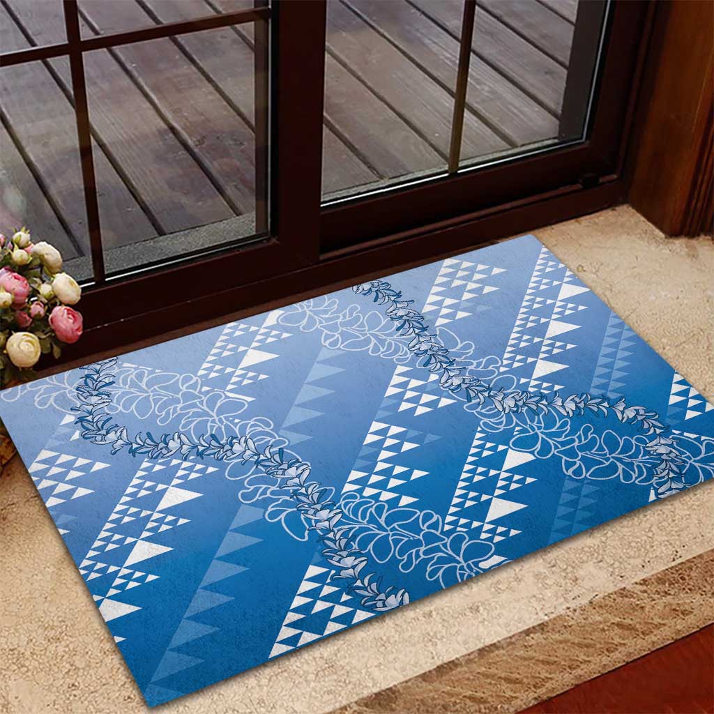 Hawaii Royal Blue Kapa Rubber Doormat Vintage 'Ohe Kāpala Motifs Mix Plumeria Leis LT7 - Polynesian Pride