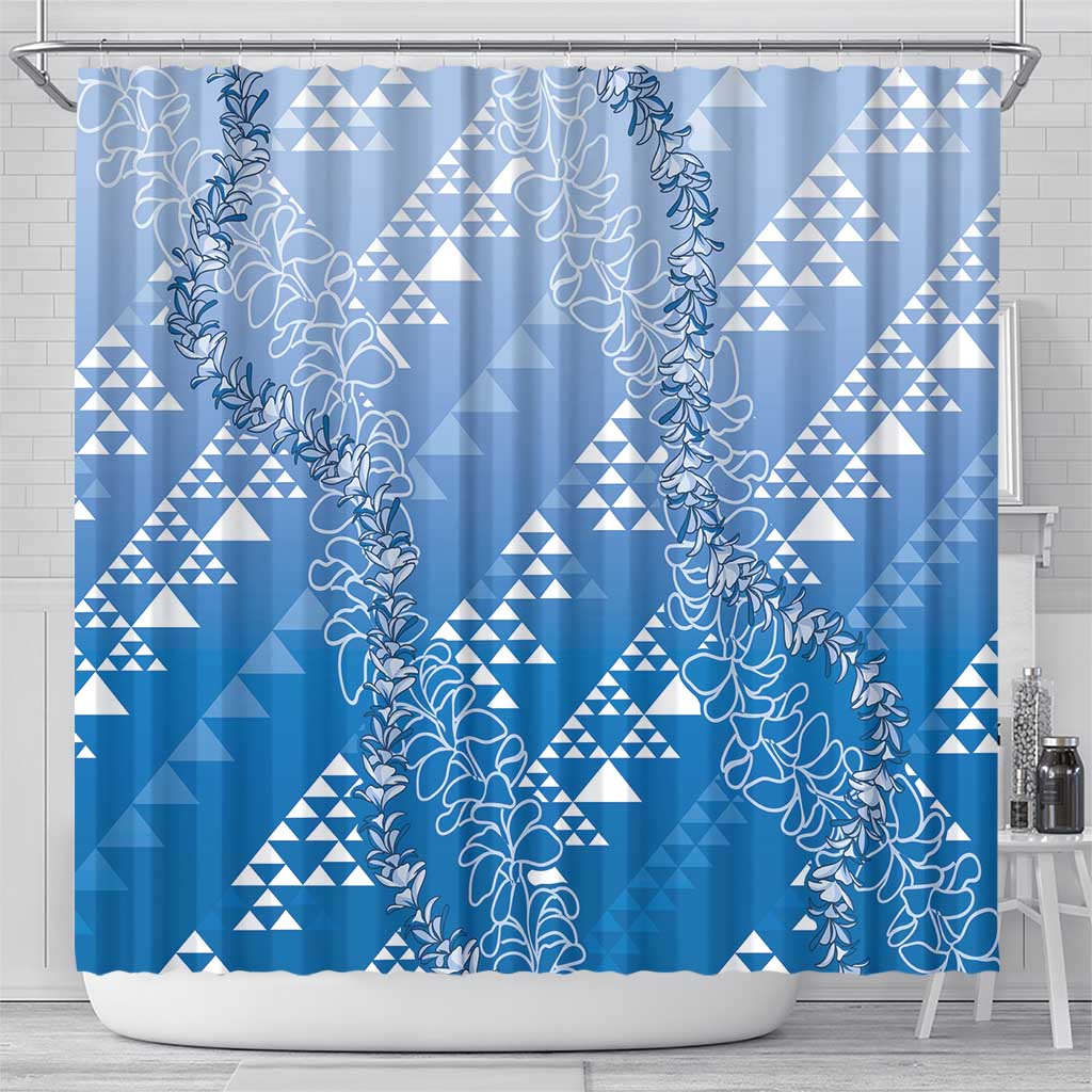 Hawaii Royal Blue Kapa Shower Curtain Vintage 'Ohe Kāpala Motifs Mix Plumeria Leis LT7 - Polynesian Pride