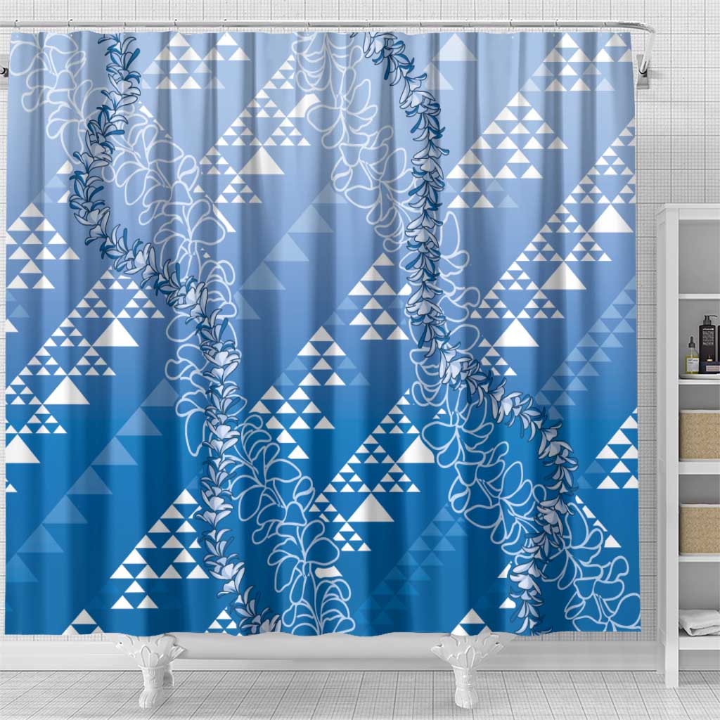Hawaii Royal Blue Kapa Shower Curtain Vintage 'Ohe Kāpala Motifs Mix Plumeria Leis LT7 - Polynesian Pride