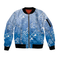Hawaii Royal Blue Kapa Sleeve Zip Bomber Jacket Vintage 'Ohe Kāpala Motifs Mix Plumeria Leis LT7 Unisex Royal Blue - Polynesian Pride