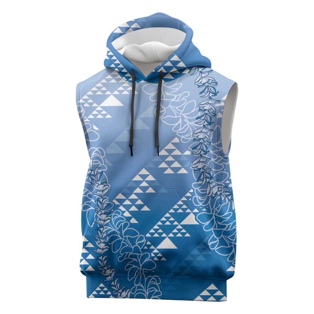 Hawaii Royal Blue Kapa Sleeveless Hoodie Vintage 'Ohe Kāpala Motifs Mix Plumeria Leis LT7 Royal Blue - Polynesian Pride