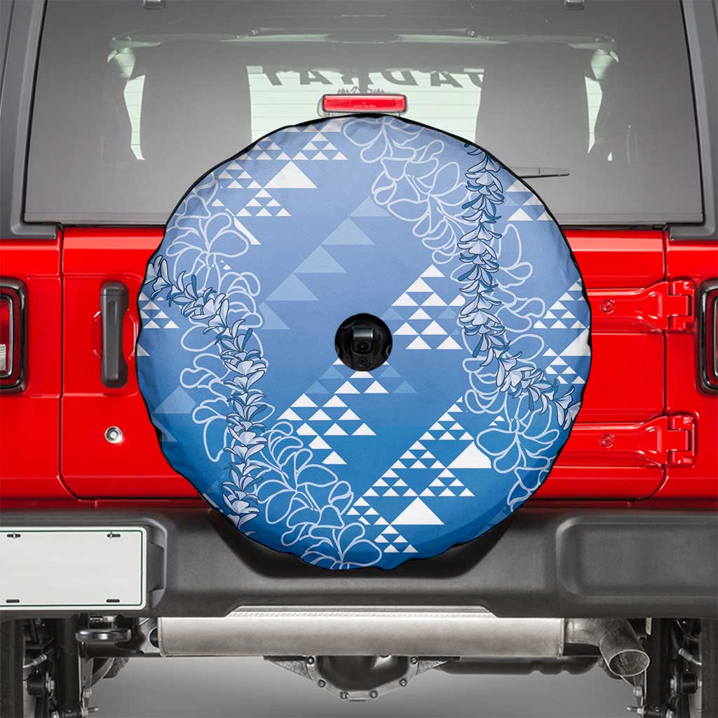 Hawaii Royal Blue Kapa Spare Tire Cover Vintage 'Ohe Kāpala Motifs Mix Plumeria Leis LT7 - Polynesian Pride