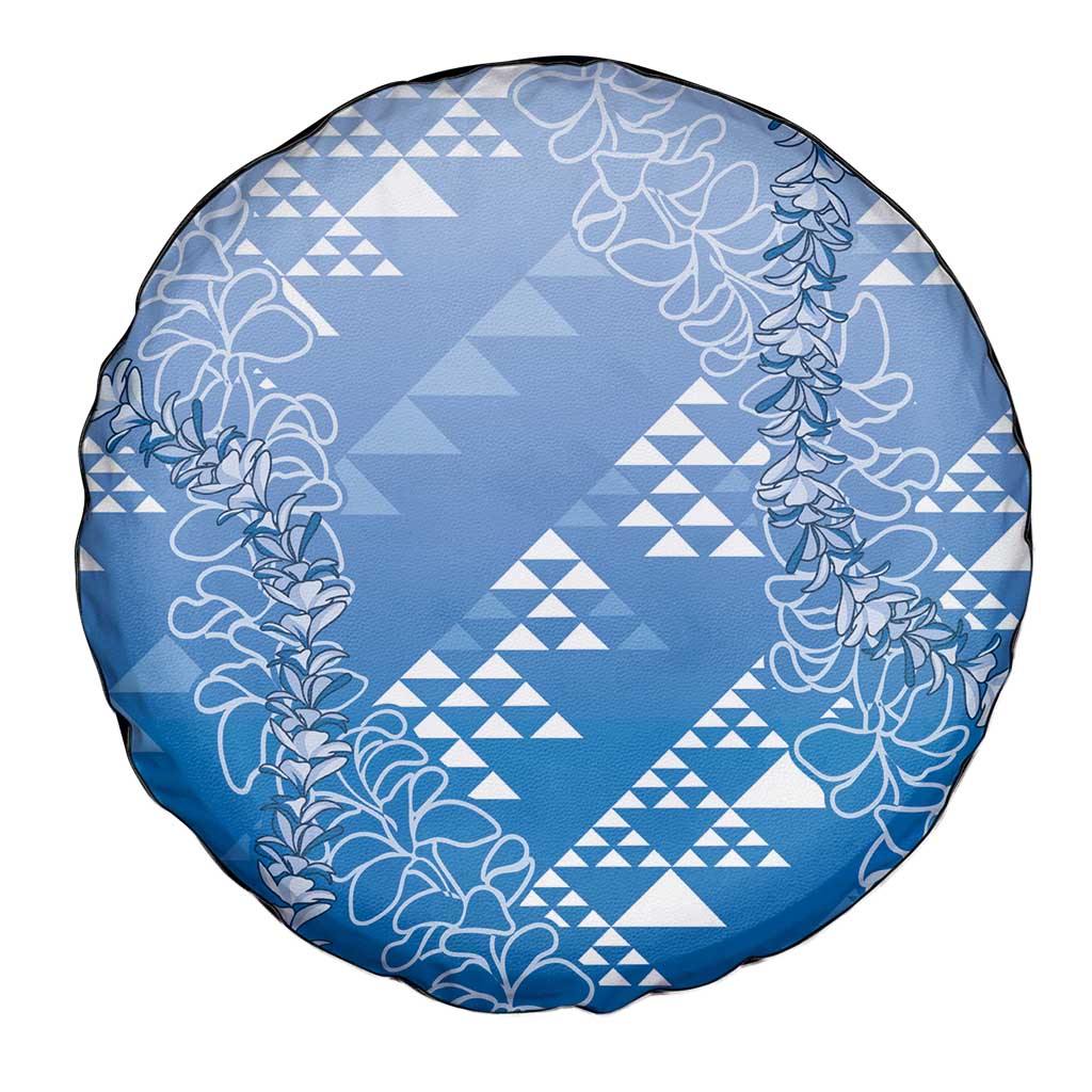 Hawaii Royal Blue Kapa Spare Tire Cover Vintage 'Ohe Kāpala Motifs Mix Plumeria Leis LT7 - Polynesian Pride
