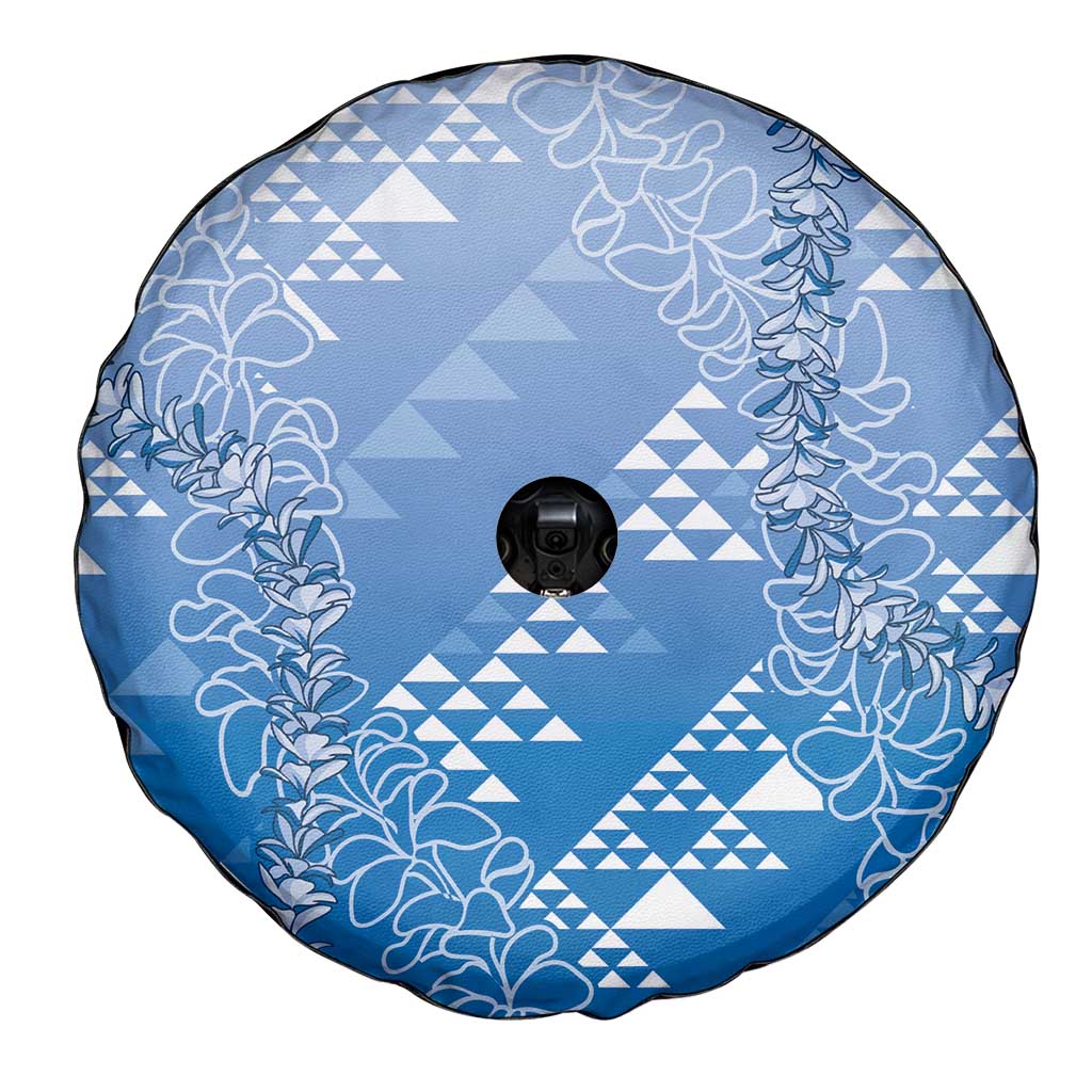 Hawaii Royal Blue Kapa Spare Tire Cover Vintage 'Ohe Kāpala Motifs Mix Plumeria Leis LT7 - Polynesian Pride