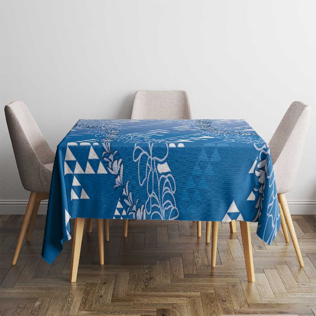 Hawaii Royal Blue Kapa Tablecloth Vintage 'Ohe Kāpala Motifs Mix Plumeria Leis