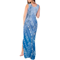 Hawaii Royal Blue Kapa Tank Maxi Dress Vintage 'Ohe Kāpala Motifs Mix Plumeria Leis LT7 - Polynesian Pride