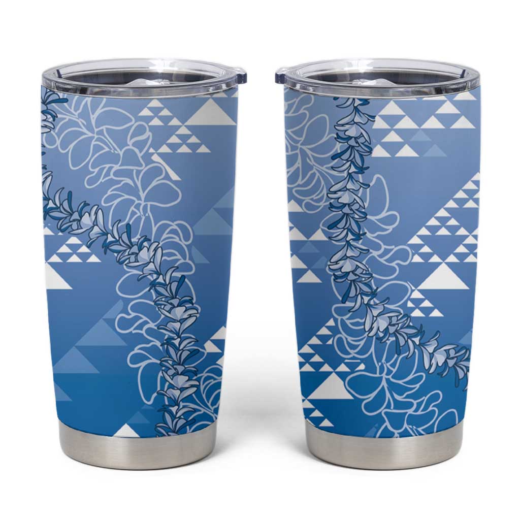 Hawaii Royal Blue Kapa Tumbler Cup Vintage 'Ohe Kāpala Motifs Mix Plumeria Leis LT7 Royal Blue - Polynesian Pride
