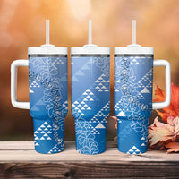 Hawaii Royal Blue Kapa Tumbler With Handle Vintage 'Ohe Kāpala Motifs Mix Plumeria Leis LT7 - Polynesian Pride