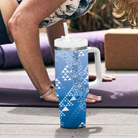 Hawaii Royal Blue Kapa Tumbler With Handle Vintage 'Ohe Kāpala Motifs Mix Plumeria Leis LT7 - Polynesian Pride