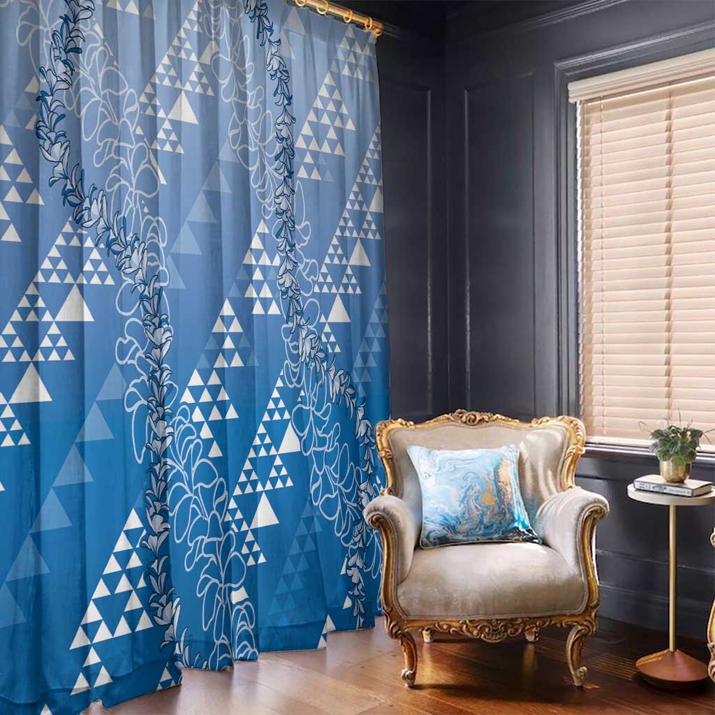 Hawaii Royal Blue Kapa Window Curtain Vintage 'Ohe Kāpala Motifs Mix Plumeria Leis LT7 - Polynesian Pride