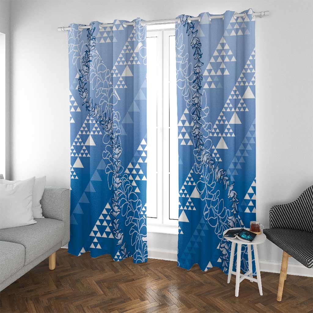 Hawaii Royal Blue Kapa Window Curtain Vintage 'Ohe Kāpala Motifs Mix Plumeria Leis LT7 With Grommets Royal Blue - Polynesian Pride
