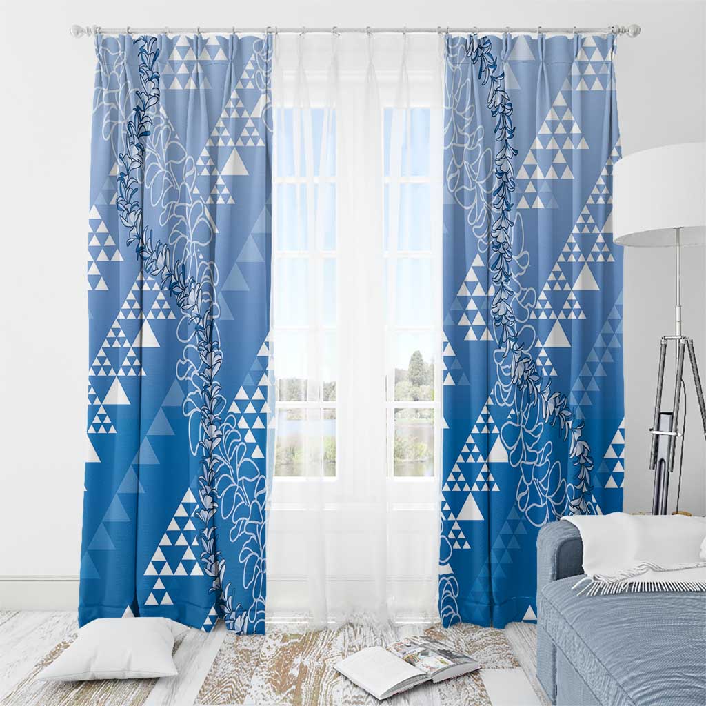 Hawaii Royal Blue Kapa Window Curtain Vintage 'Ohe Kāpala Motifs Mix Plumeria Leis LT7 - Polynesian Pride