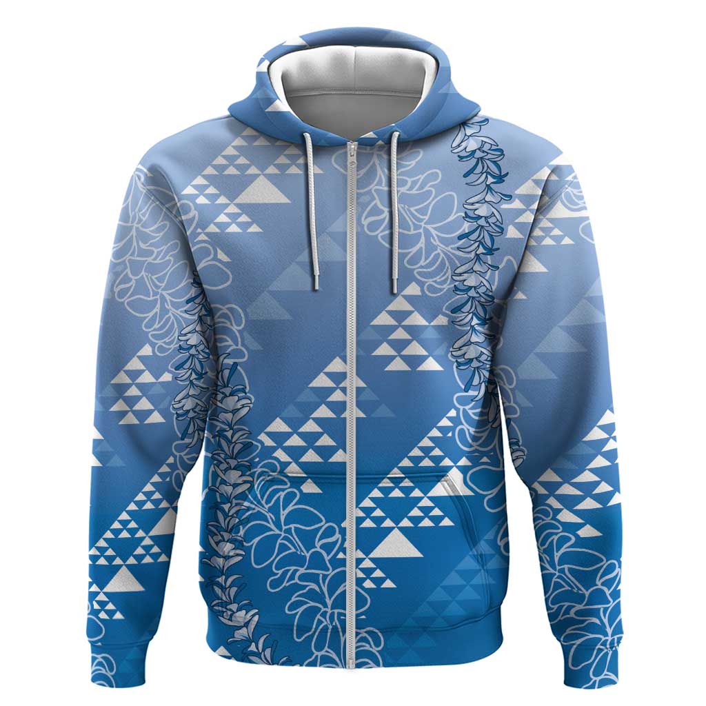 Hawaii Royal Blue Kapa Zip Hoodie Vintage 'Ohe Kāpala Motifs Mix Plumeria Leis LT7 Zip Hoodie Royal Blue - Polynesian Pride