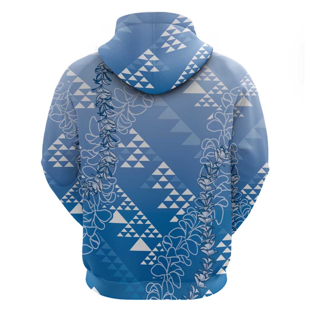 Hawaii Royal Blue Kapa Zip Hoodie Vintage 'Ohe Kāpala Motifs Mix Plumeria Leis LT7 - Polynesian Pride