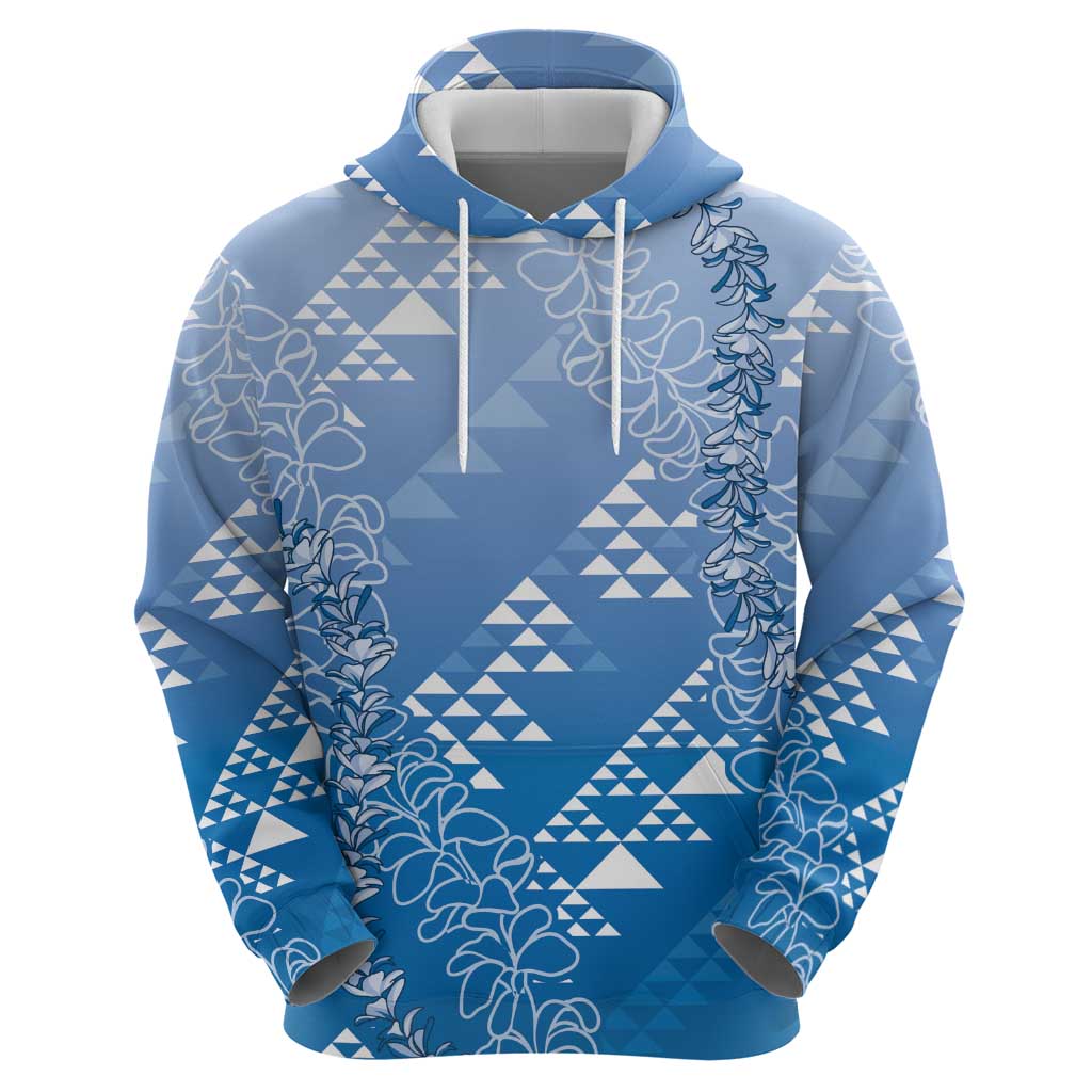 Hawaii Royal Blue Kapa Zip Hoodie Vintage 'Ohe Kāpala Motifs Mix Plumeria Leis LT7 - Polynesian Pride