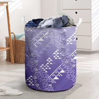 Hawaii Lavender Kapa Laundry Basket Vintage 'Ohe Kāpala Motifs Mix Plumeria Leis