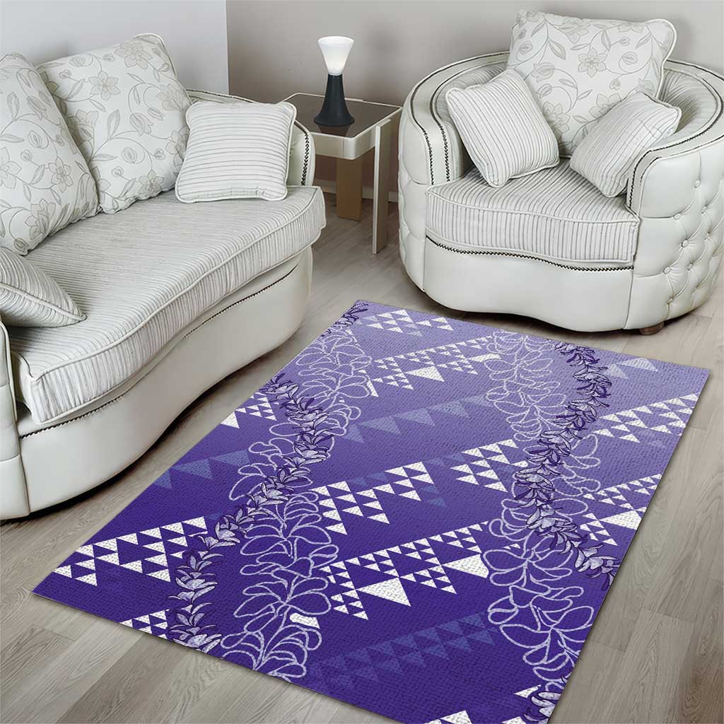 Hawaii Lavender Kapa Area Rug Vintage 'Ohe Kāpala Motifs Mix Plumeria Leis LT7 - Polynesian Pride