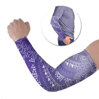 Hawaii Lavender Kapa Arm Sleeves Vintage 'Ohe Kāpala Motifs Mix Plumeria Leis LT7 Set of 2 Lavender - Polynesian Pride