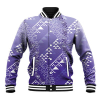 Hawaii Lavender Kapa Baseball Jacket Vintage 'Ohe Kāpala Motifs Mix Plumeria Leis