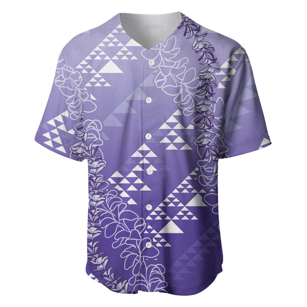 Hawaii Lavender Kapa Baseball Jersey Vintage 'Ohe Kāpala Motifs Mix Plumeria Leis