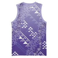 Hawaii Lavender Kapa Basketball Jersey Vintage 'Ohe Kāpala Motifs Mix Plumeria Leis LT7 - Polynesian Pride