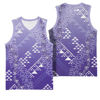Hawaii Lavender Kapa Basketball Jersey Vintage 'Ohe Kāpala Motifs Mix Plumeria Leis LT7 - Polynesian Pride