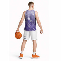 Hawaii Lavender Kapa Basketball Jersey Vintage 'Ohe Kāpala Motifs Mix Plumeria Leis LT7 - Polynesian Pride