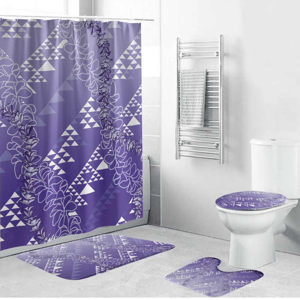 Hawaii Lavender Kapa Bathroom Set Vintage 'Ohe Kāpala Motifs Mix Plumeria Leis