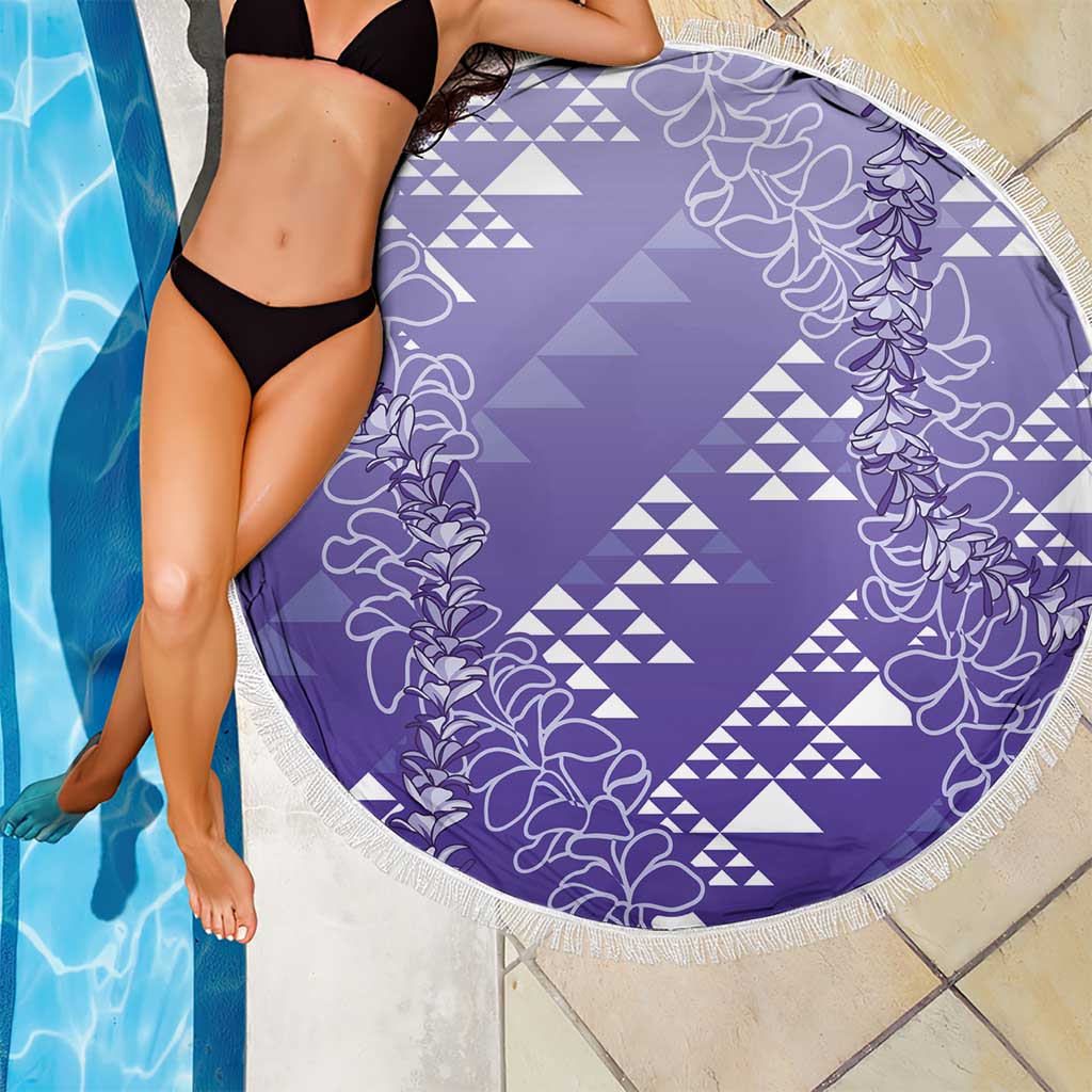 Hawaii Lavender Kapa Beach Blanket Vintage 'Ohe Kāpala Motifs Mix Plumeria Leis
