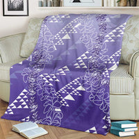 Hawaii Lavender Kapa Blanket Vintage 'Ohe Kāpala Motifs Mix Plumeria Leis
