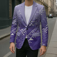 Hawaii Lavender Kapa Blazer Vintage 'Ohe Kāpala Motifs Mix Plumeria Leis