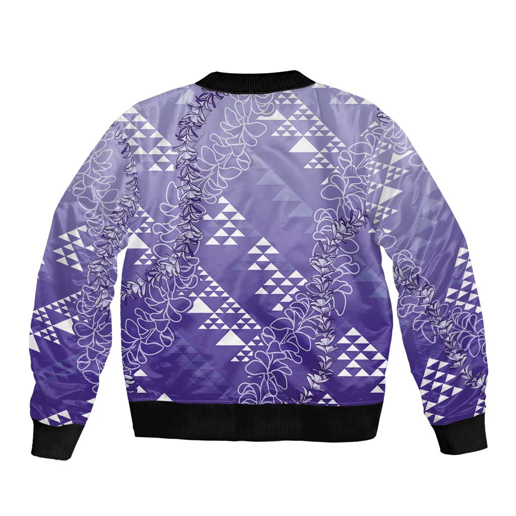 Hawaii Lavender Kapa Bomber Jacket Vintage 'Ohe Kāpala Motifs Mix Plumeria Leis