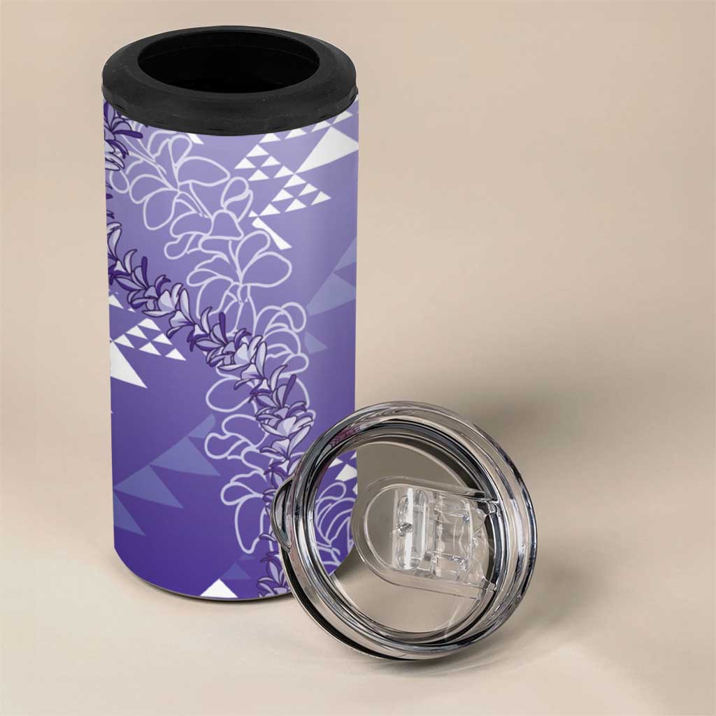 Hawaii Lavender Kapa 4 in 1 Can Cooler Tumbler Vintage 'Ohe Kāpala Motifs Mix Plumeria Leis LT7 - Polynesian Pride