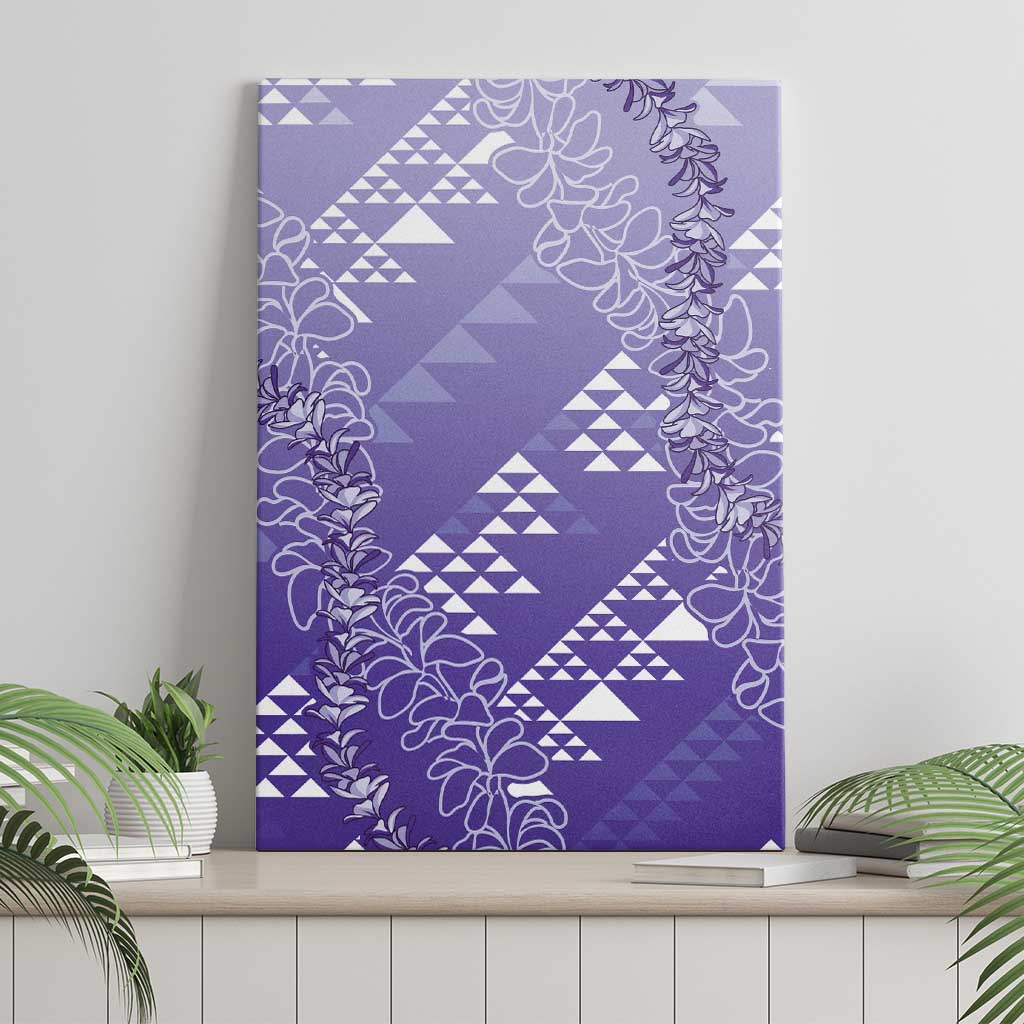 Hawaii Lavender Kapa Canvas Wall Art Vintage 'Ohe Kāpala Motifs Mix Plumeria Leis