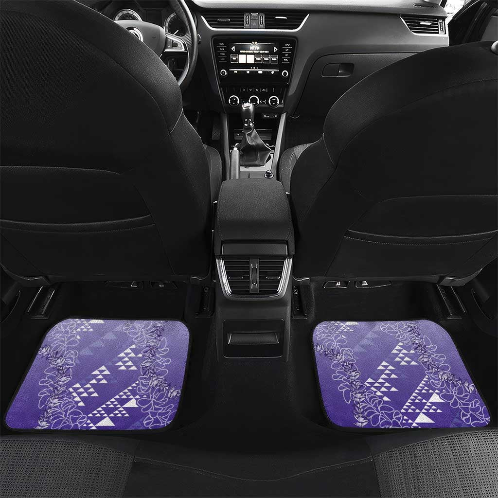 Hawaii Lavender Kapa Car Mats Vintage 'Ohe Kāpala Motifs Mix Plumeria Leis LT7 Set 2pcs - Back Lavender - Polynesian Pride