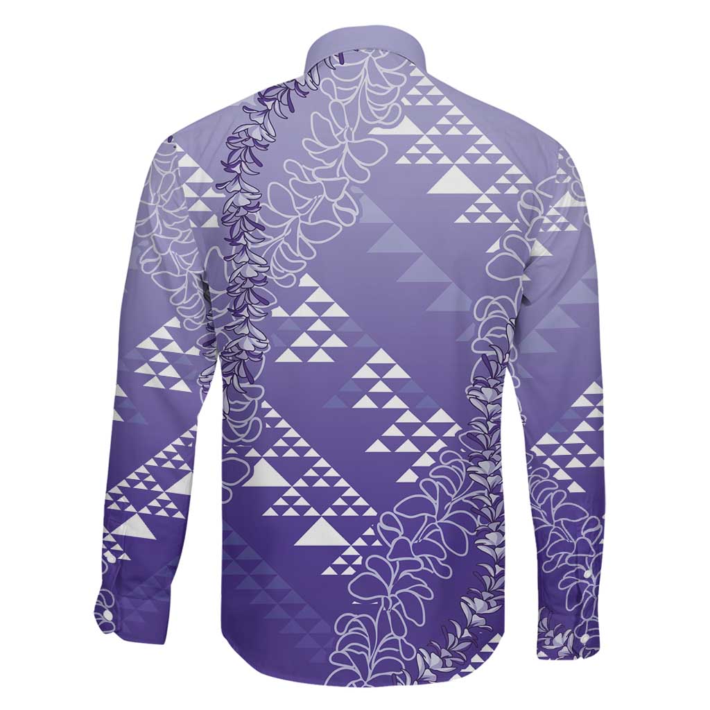 Hawaii Lavender Kapa Family Matching Long Sleeve Bodycon Dress and Hawaiian Shirt Vintage 'Ohe Kāpala Motifs Mix Plumeria Leis LT7 - Polynesian Pride