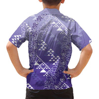 Hawaii Lavender Kapa Family Matching Off Shoulder Short Dress and Hawaiian Shirt Vintage 'Ohe Kāpala Motifs Mix Plumeria Leis LT7 - Polynesian Pride